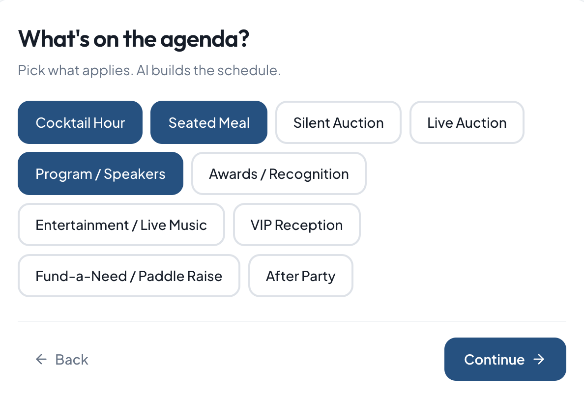 Event agenda